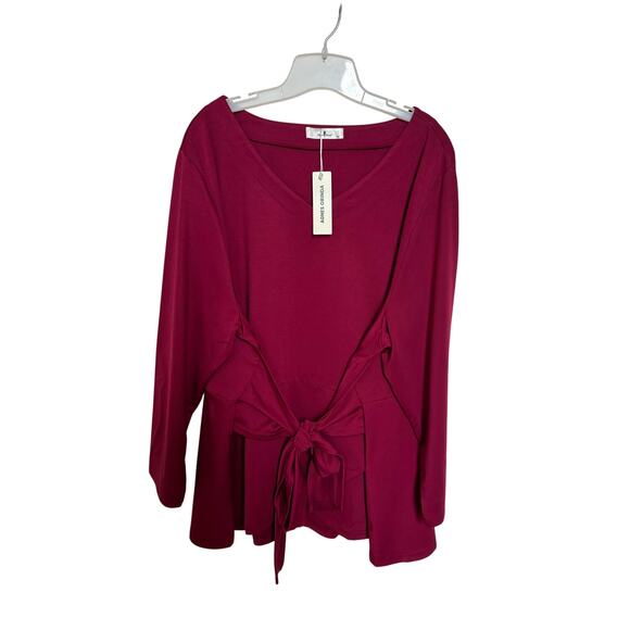 Peplum Style Burgundy Belted Knot Tie Top Agnes Orinda Women's Plus Size 4X - Picture 2 of 8